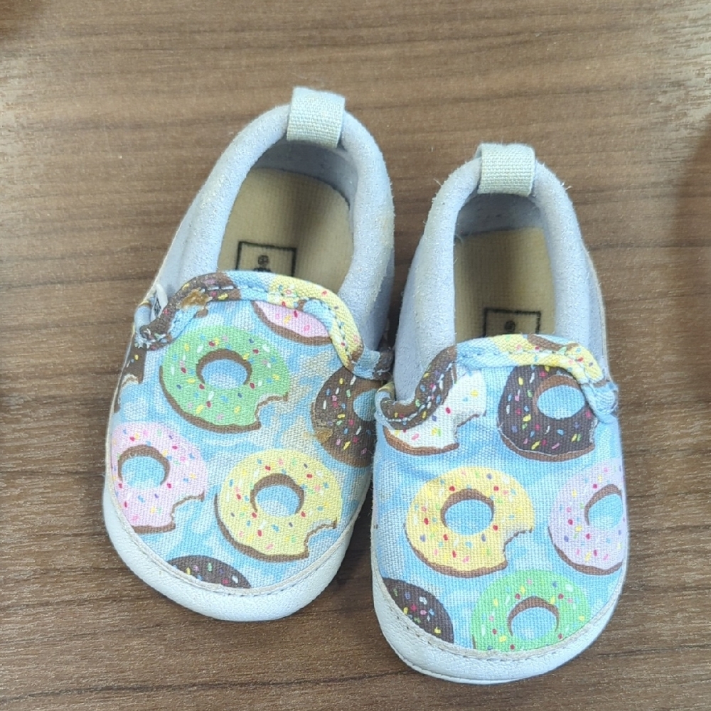 Vans Blue and Pink Baby Slip-On Shoes with Donut Print